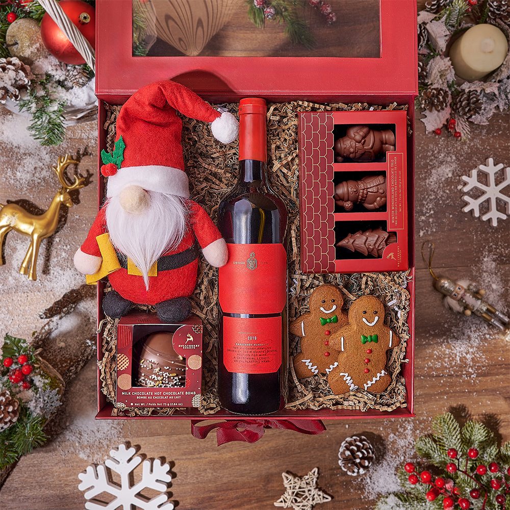 Gingerbread Man &amp; Wine Gift Set, wine gift, wine, chocolate gift, chocolate, christmas gift, christmas, Chicago delivery
