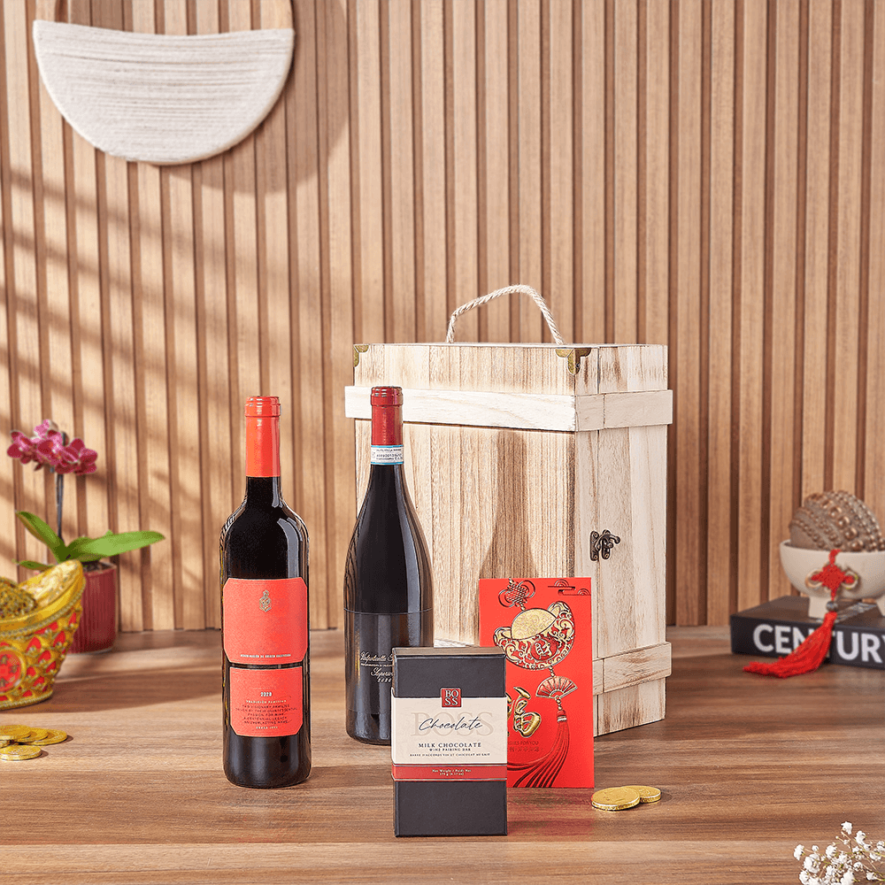 Good Fortune Wine Duo Box, wine gift, wine, chinese new year gift, chinese new year, lunar new year gift, lunar new year, Chicago delivery