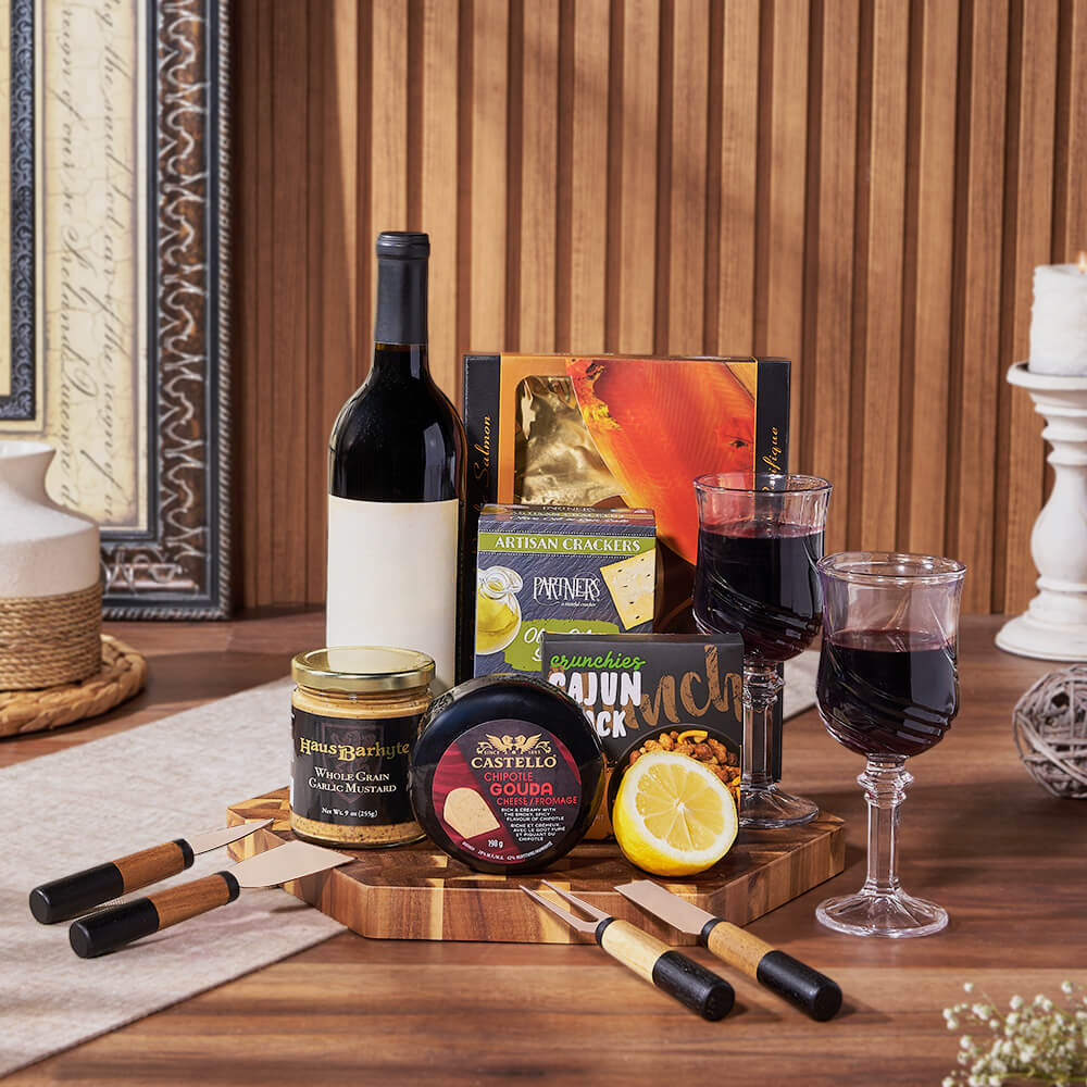 Wine and Pacific Salmon Basket – how the gift is presented