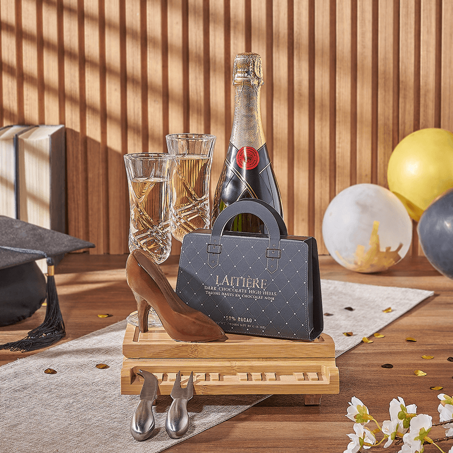 Graduating in Style Gift Set, graduation gift, graduation, chocolate gift, chocolate, champagne gift, champagne, sparkling wine gift, sparkling wine, Chicago delivery