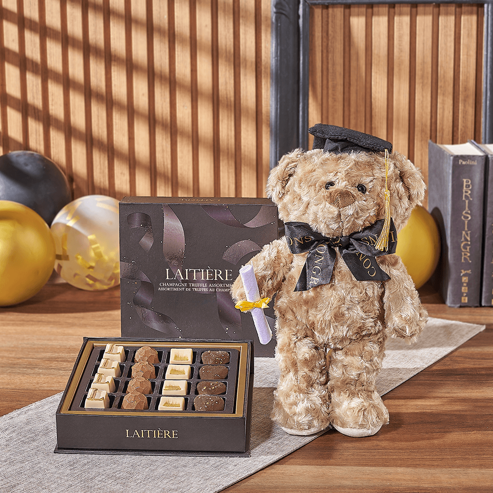 Graduation Bear & Truffle Gift, chocolate gift, chocolate, graduation gift, graduation, plush gift, plush, Chicago delivery