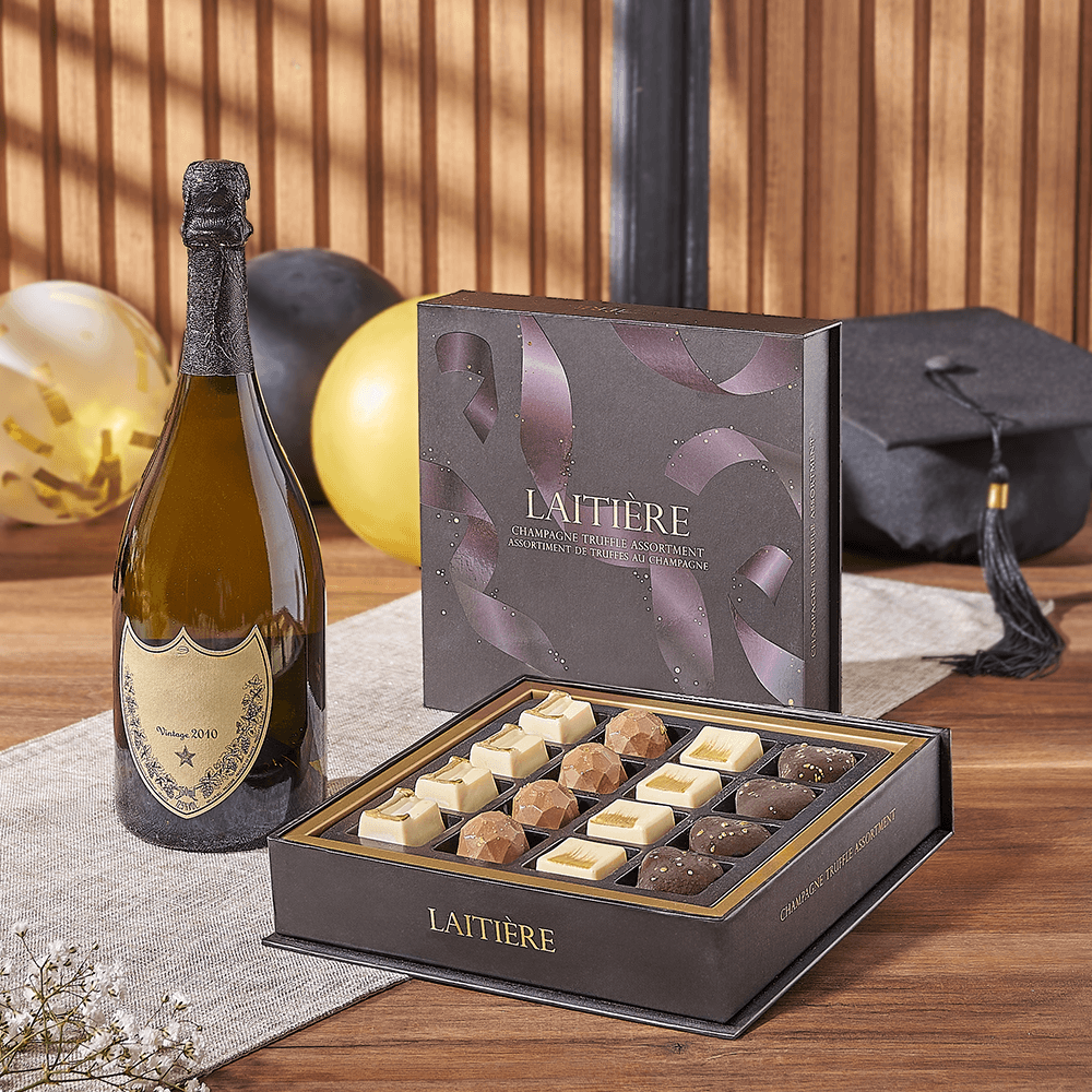 Graduation Champagne &amp; Truffle Gift, graduation gift, graduation, champagne gift, champagne, sparkling wine gift, sparkling wine, chocolate gift, chocolate, Chicago delivery