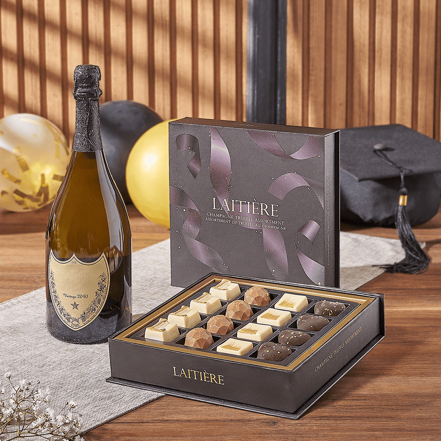Graduation Champagne & Truffle Gift, graduation gift, graduation, champagne gift, champagne, sparkling wine gift, sparkling wine, chocolate gift, chocolate, Chicago delivery