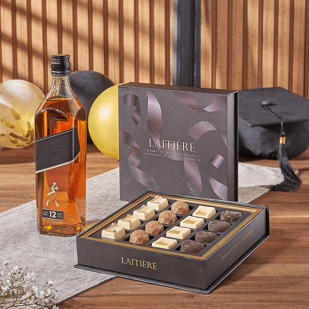 Graduation Spirits & Truffle Gift, graduation gift, graduation, liquor gift, liquor, chocolate gift, chocolate, Chicago delivery