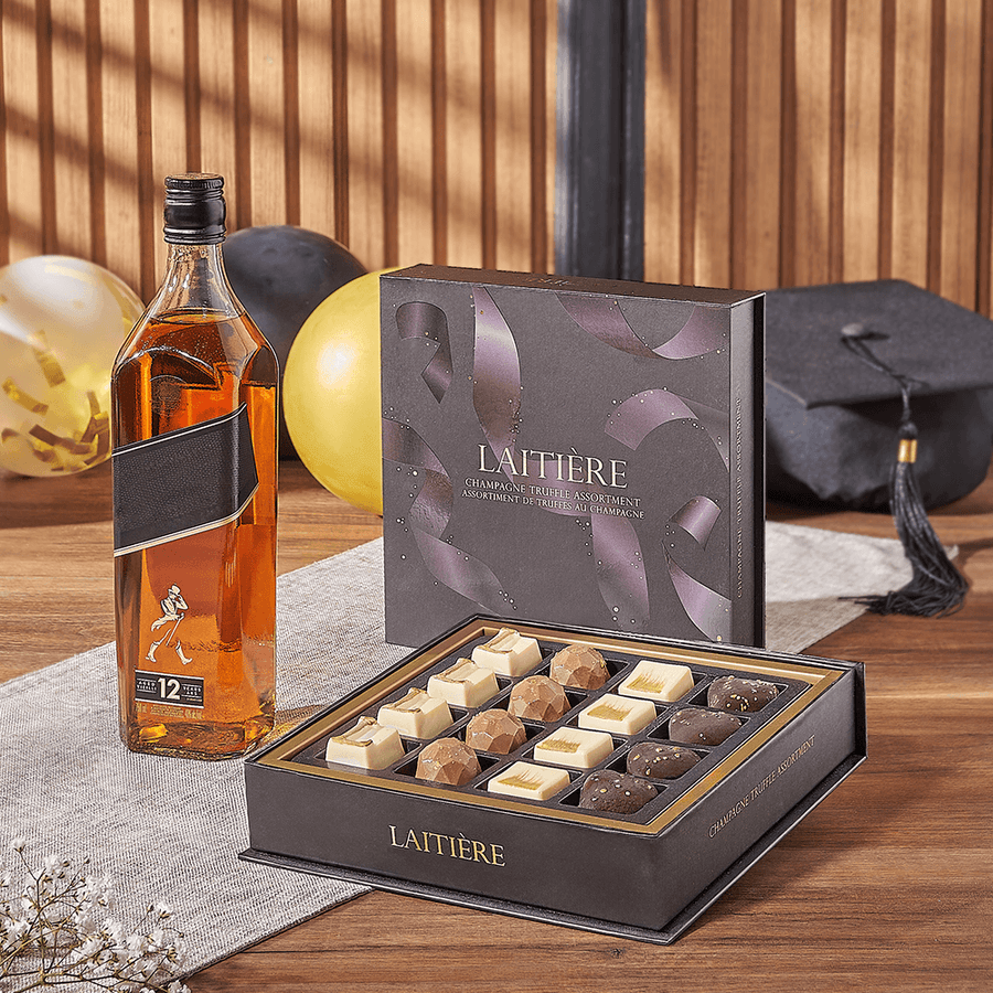 Graduation Spirits & Truffle Gift, graduation gift, graduation, liquor gift, liquor, chocolate gift, chocolate, Chicago delivery