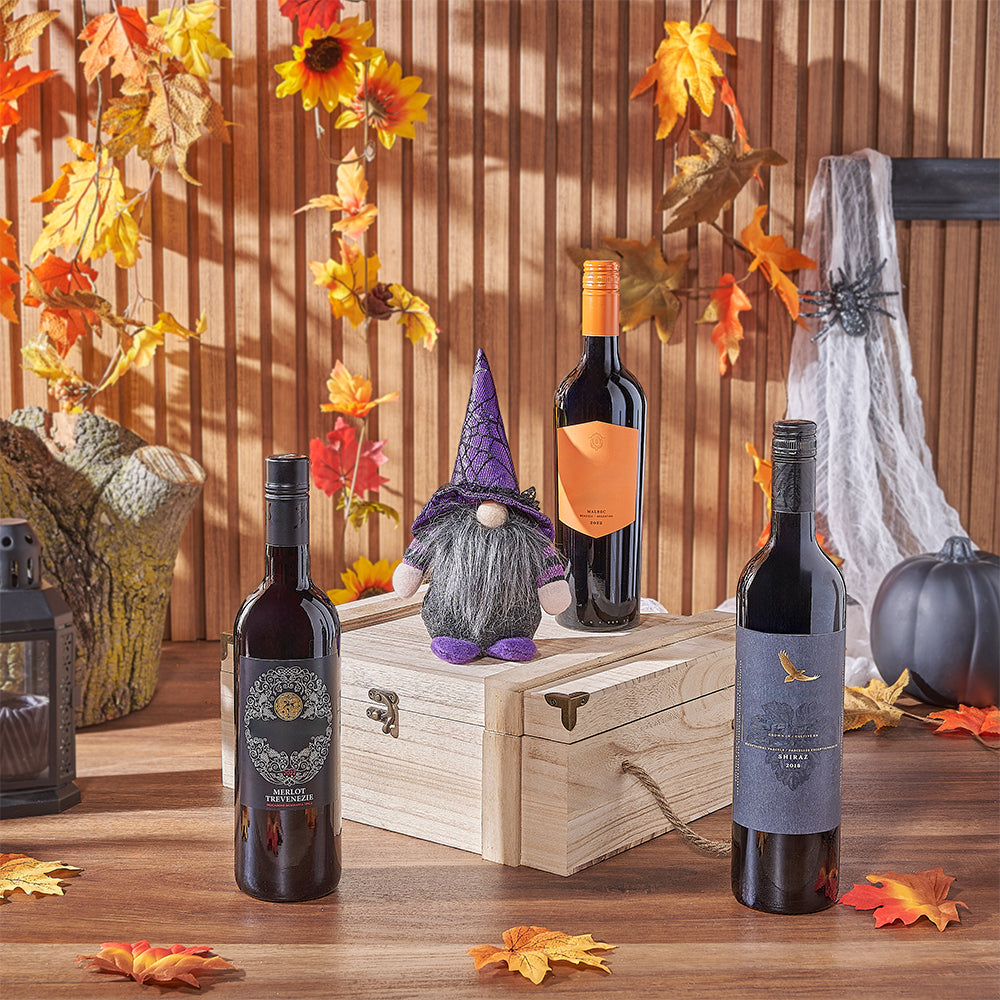 Halloween Wine Basket with Plush – how the gift is presented