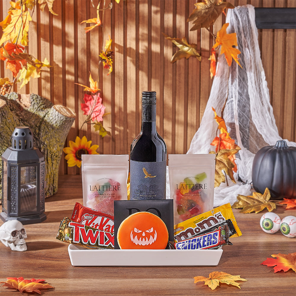 Halloween Wine &amp; Treat Platter, wine gift, wine, chocolate gift, chocolate, halloween gift, halloween, Chicago delivery