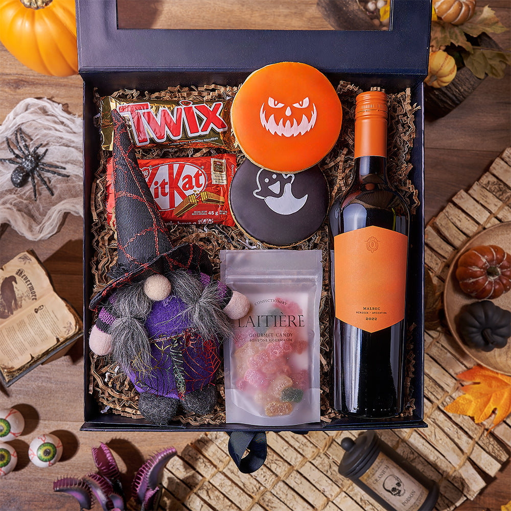 Halloween Wine &amp; Treats Box, wine gift, wine, cookie gift, cookie, halloween gift, halloween, Chicago delivery