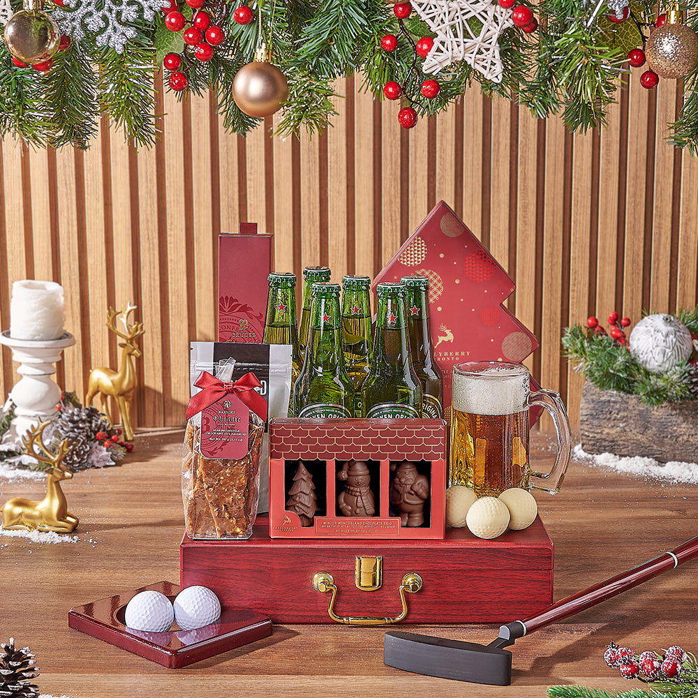 Holiday Beer &amp; Snacks Gift Basket, beer gift, beer, chocolate gift, chocolate, golf gift, golf, christmas gift, christmas, Chicago delivery