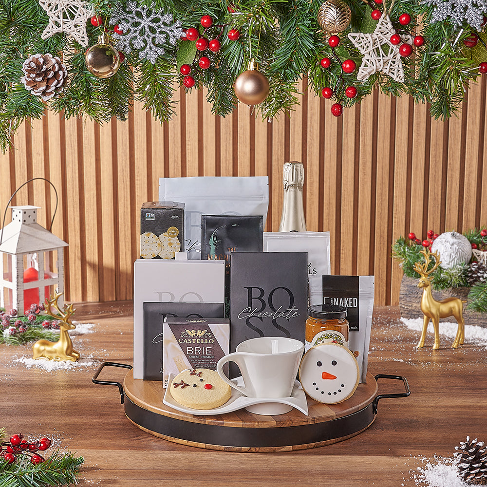 Holiday Bubbly &amp; Snowflake Snack Gift Set, christmas gift, christmas, champagne gift, champagne, chocolate gift, chocolate, coffee gift, coffee, Chicago delivery