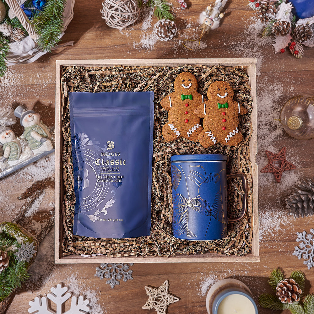 Holiday Hot Chocolate &amp; Treats Basket, hot chocolate gift, hot chocolate, cookie gift, cookie, christmas gift, christmas, Chicago delivery 