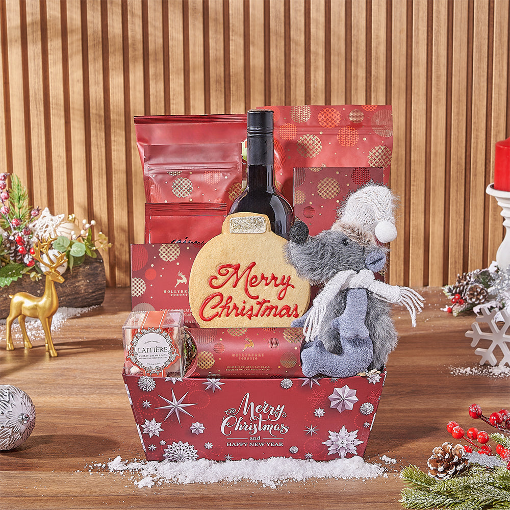 Holiday Treats &amp; Wine Gift Basket, wine gift, wine, chocolate gift, chocolate, christmas gift, christmas, holiday gift, holiday, Chicago delivery