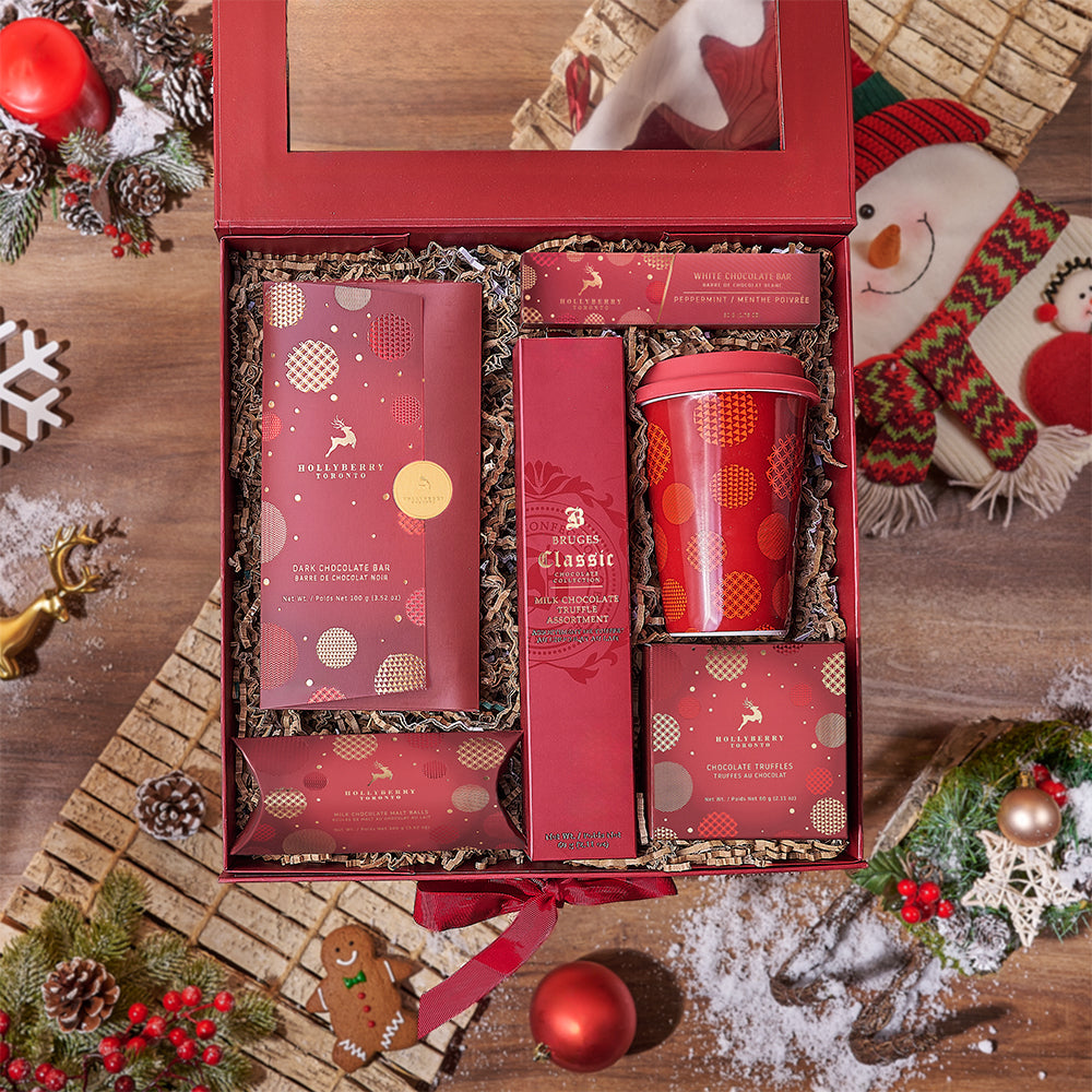 Festive Chocolate Variety Gift Basket – how the gift is presented