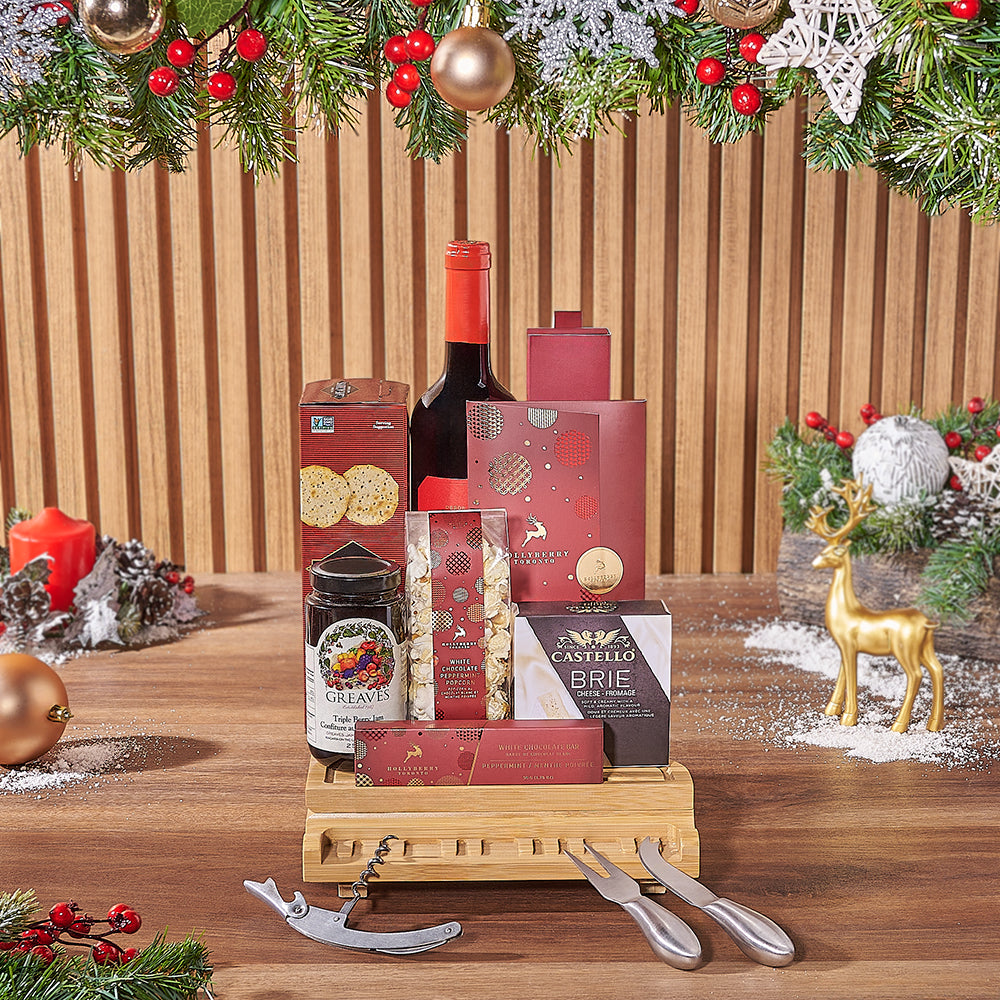 Holiday Wine &amp; Cheese Snack Basket, wine gift, wine, chocolate gift, chocolate, christmas gift, christmas, Chicago delivery