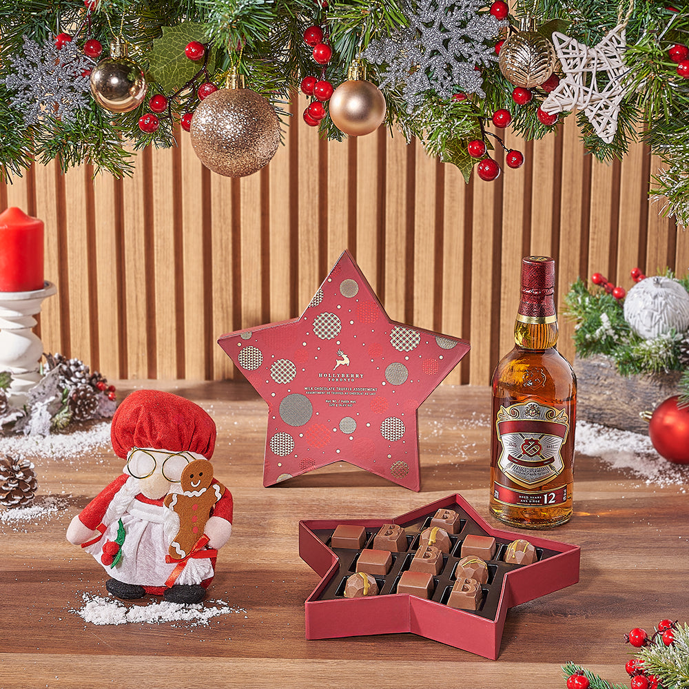 Whiskey and Plush Mrs Claus Gift – how the gift is presented