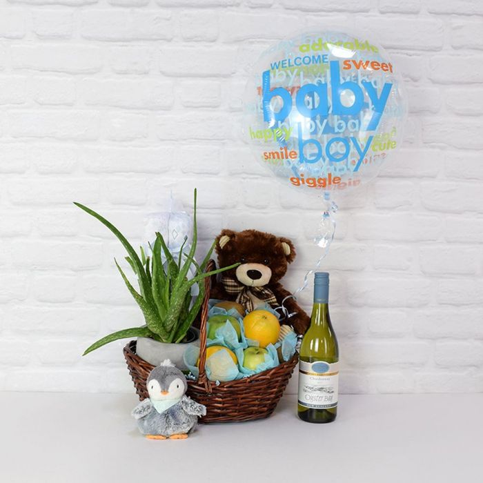 It's a Baby Boy Gift Basket from Chicago Baskets - Wine Gift Set - Chicago Delivery.