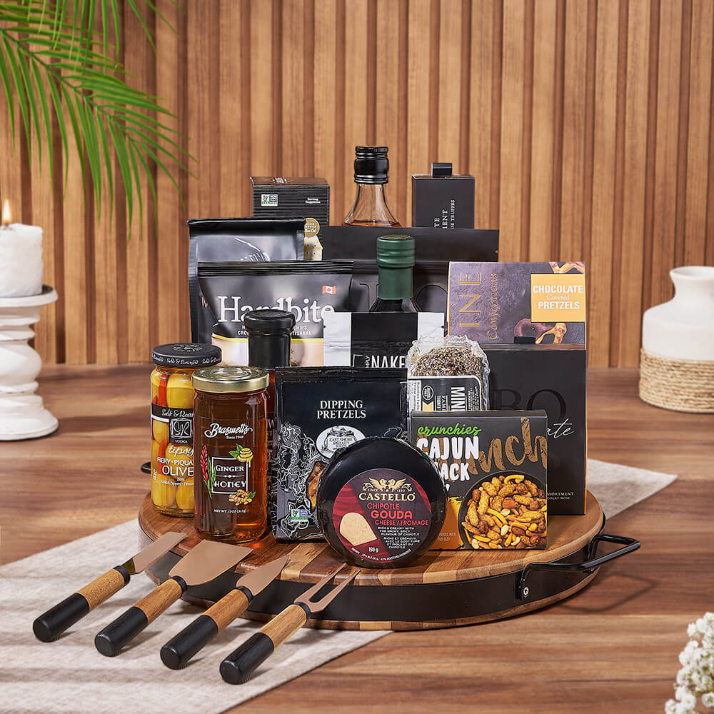 Liquor &amp; Cheese Platter Gift Set from Chicago Baskets - Liquor Gift Basket - Chicago Delivery