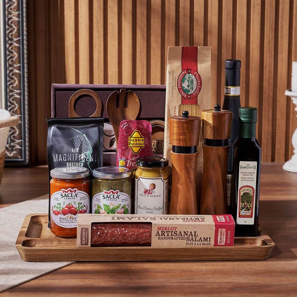 Wine Gift Basket with Italian Gourmet – how the gift is presented