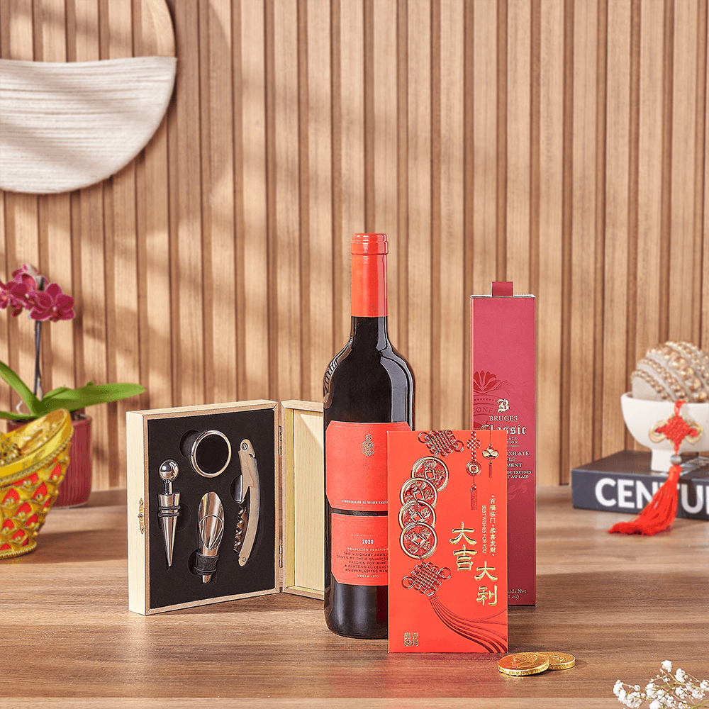 Lucky Wine & Chocolate Gift Set, chinese new year gift, chinese new year, lunar new year gift, lunar new year, Chicago delivery
