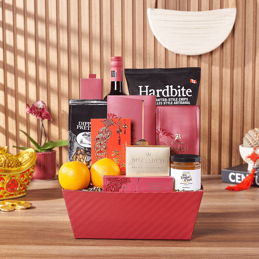 Lucky Wine &amp; Snack Gift Set, wine gift, wine, chinese new year gift, chinese new year, lunar new year gift, lunar new year, Chicago delivery