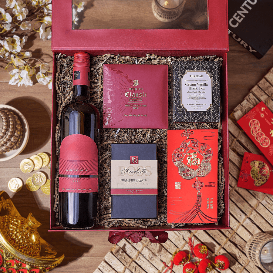 Lunar New Year Wine & Tea Box, wine gift, wine, chinese new year gift, chinese new year, lunar new year gift, lunar new year, Chicago delivery
