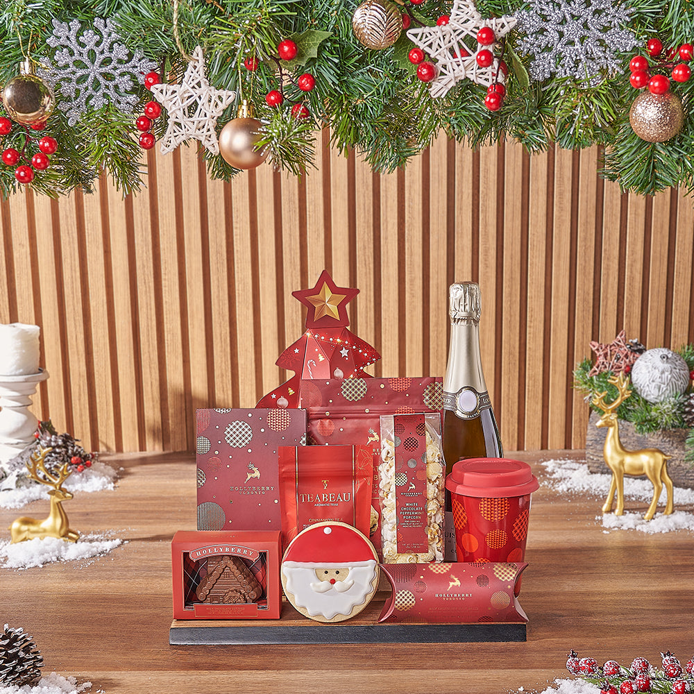 Festive Sparkling Wine Christmas Basket – how the gift is presented