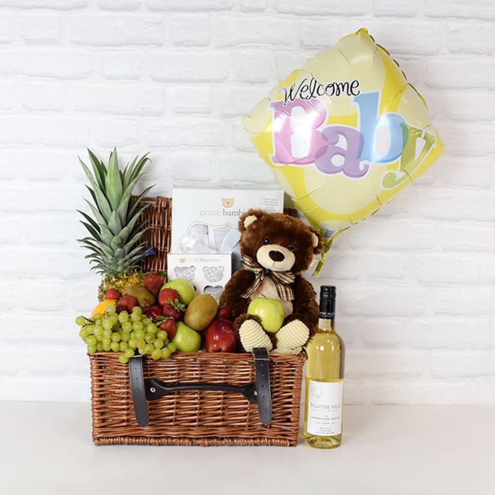 Newborn Essentials Gift Basket with Wine from Chicago Baskets - Wine Gift Set - Chicago Delivery