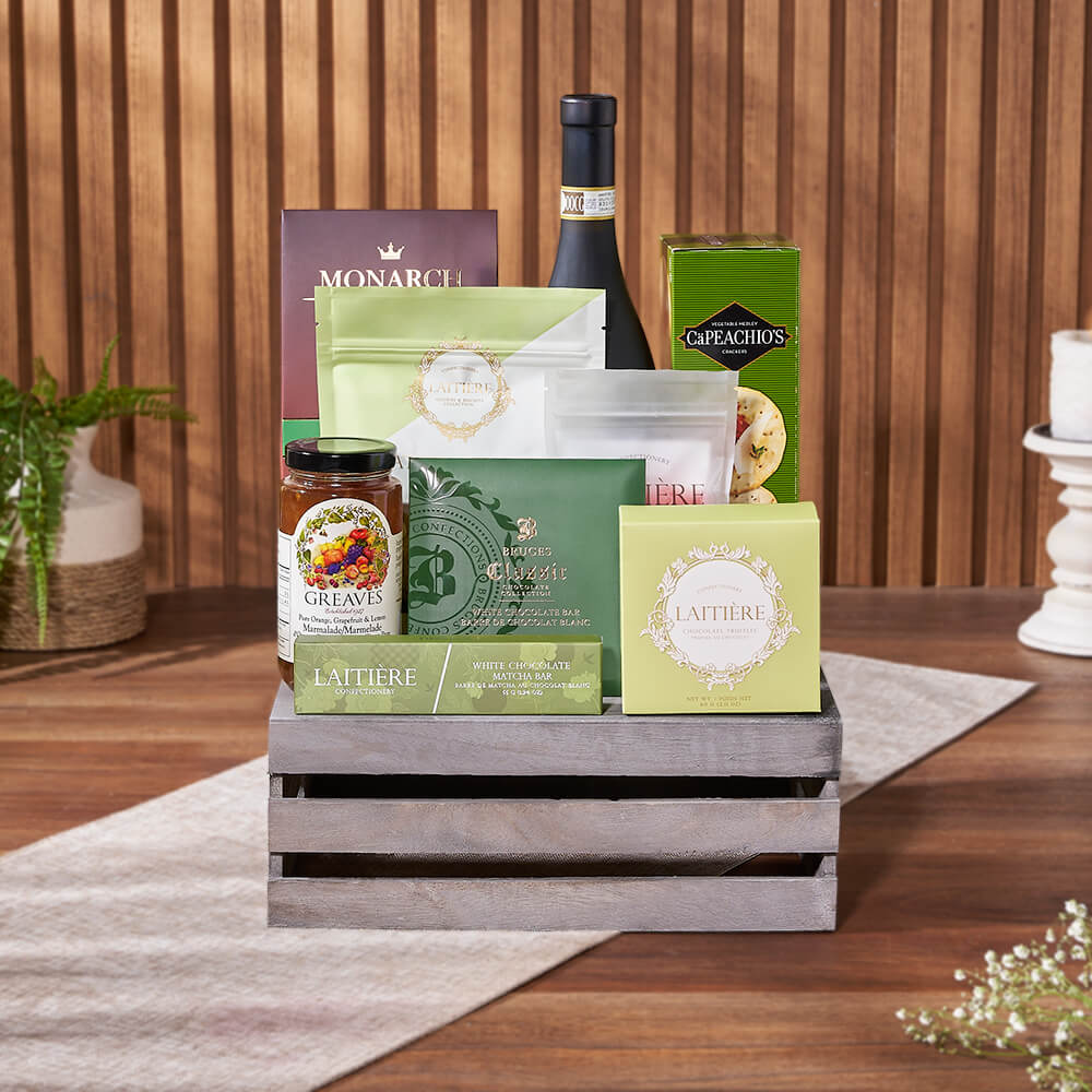Oakridge Wine &amp; Snack Gift Crate, wine gift, wine, chocolate gift, chocolate, cookie gift, cookie, Chicago delivery