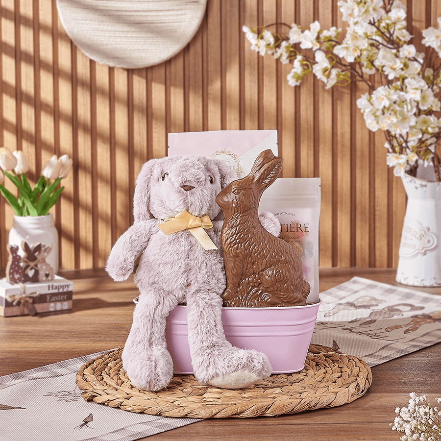 Pink Easter Bunny Gift Basket, chocolate gift, chocolate, easter gift, easter, Chicago delivery