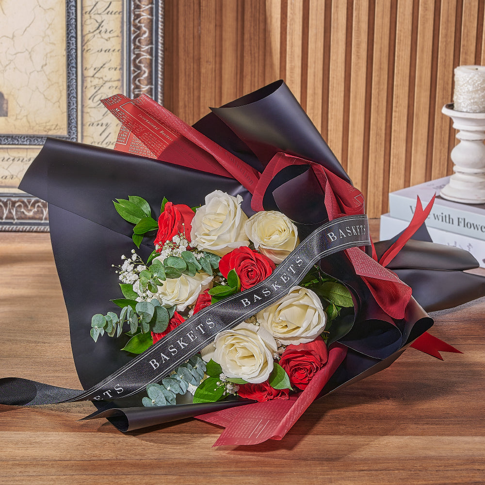 Red &amp; White Rose Bouquet, rose gift, rose, flower gift, flower, bouquet gift, bouquet, Chicago delivery