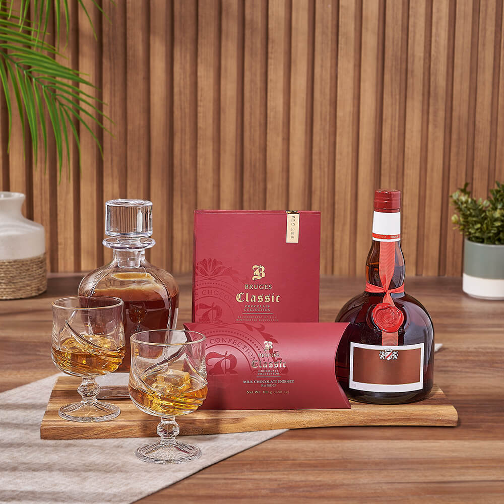 Refined Decanter &amp; Liquor Gift Set, liquor gift, liquor, decanter gift, decanter, chocolate gift, chocolate, Chicago delivery
