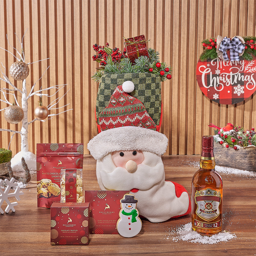 Santa Stocking & Liquor Gift Set, liquor gift, liquor, Christmas gift, Christmas, chocolate gift, chocolate, cookie gift, cookie, Chicago delivery