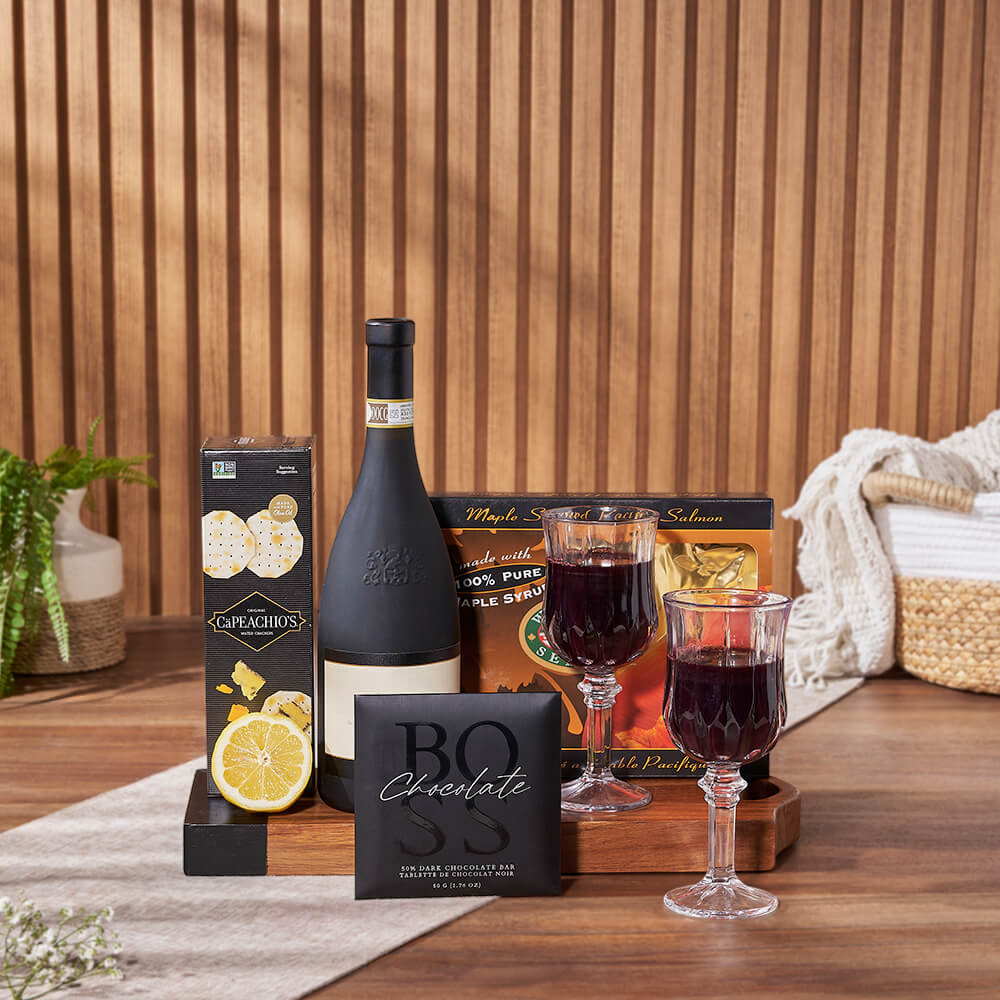 Smoked Salmon &amp; Citrus Gift Basket with Wine from Chicago Baskets - Wine Gift Set - Chicago Delivery