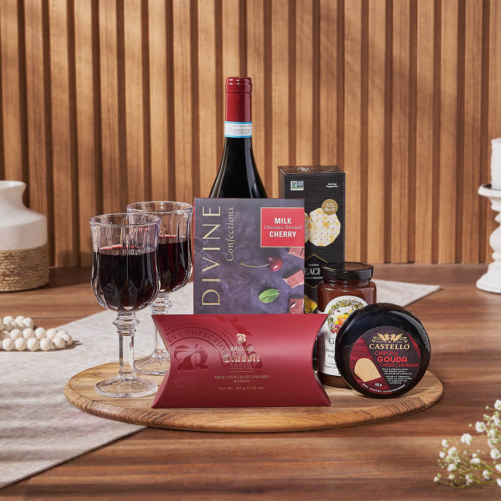 Sweet &amp; Fruity Wine Gift Basket, wine gift, wine, cheese gift, cheese, chocolate gift, chocolate, Chicago delivery