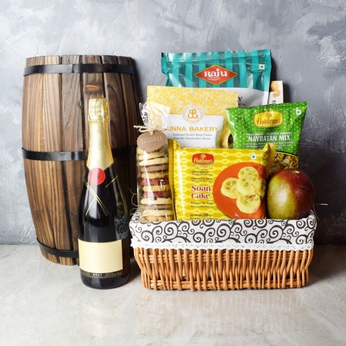Champagne and Diwali Treats Gift Basket – how the gift is presented