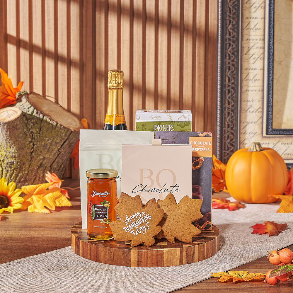 Thanksgiving Celebration &amp; Treats Basket, thanksgiving gift, thanksgiving, chocolate gift, chocolate, champagne gift, champagne, sparkling wine gift, sparkling wine, Chicago delivery