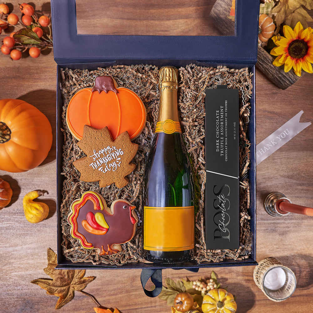 Thanksgiving Champagne &amp; Treat Box, champagne gift, champagne, sparkling wine gift, sparkling wine, cookie gift, cookie, thanksgiving gift, thanksgiving, Chicago delivery