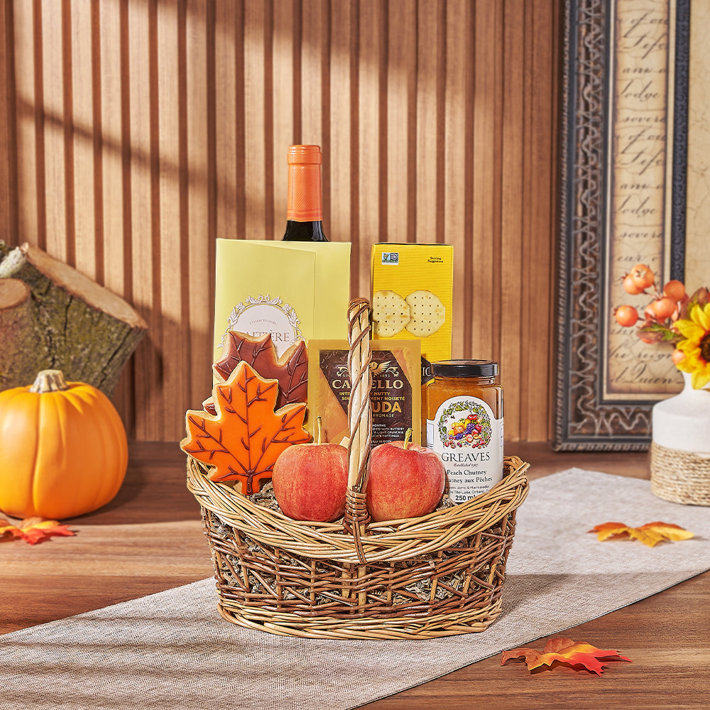 Thanksgiving Fruit & Wine Basket, wine gift, wine, fruit gift, fruit, cookie gift, cookie, thanksgiving gift, thanksgiving, Chicago delivery
