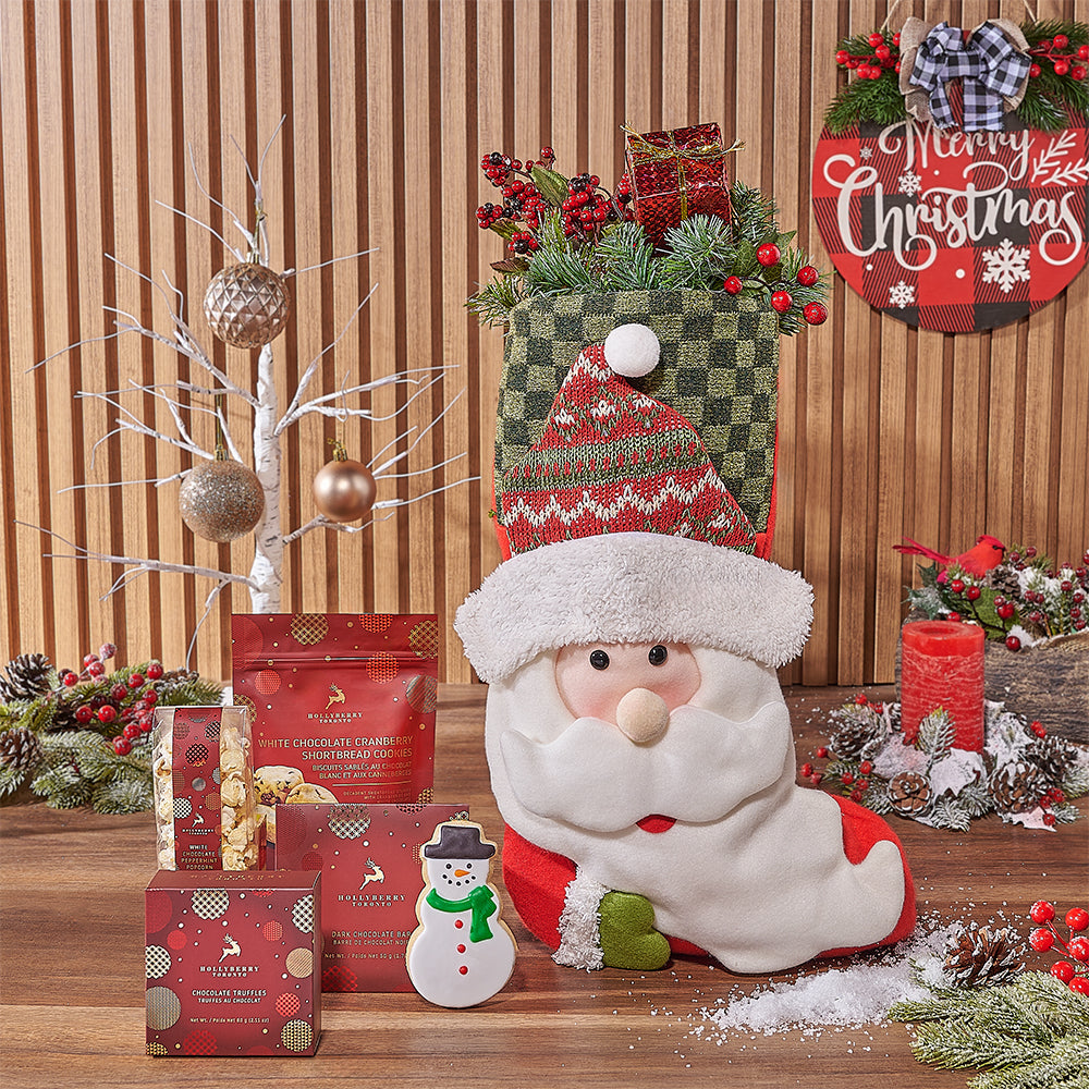 Holiday Santa Stocking Chocolate Basket – how the gift is presented