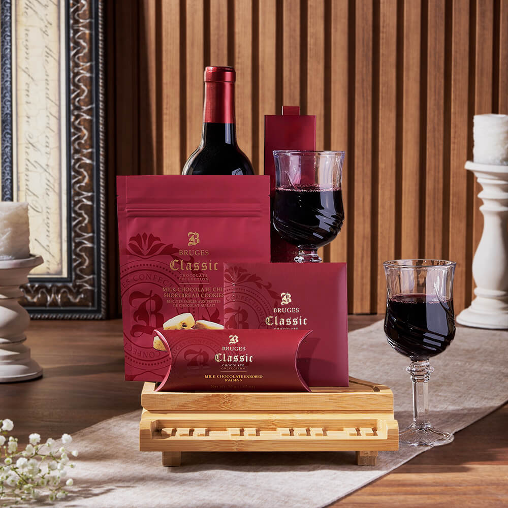 Gourmet Wine and Chocolate Basket – how the gift is presented