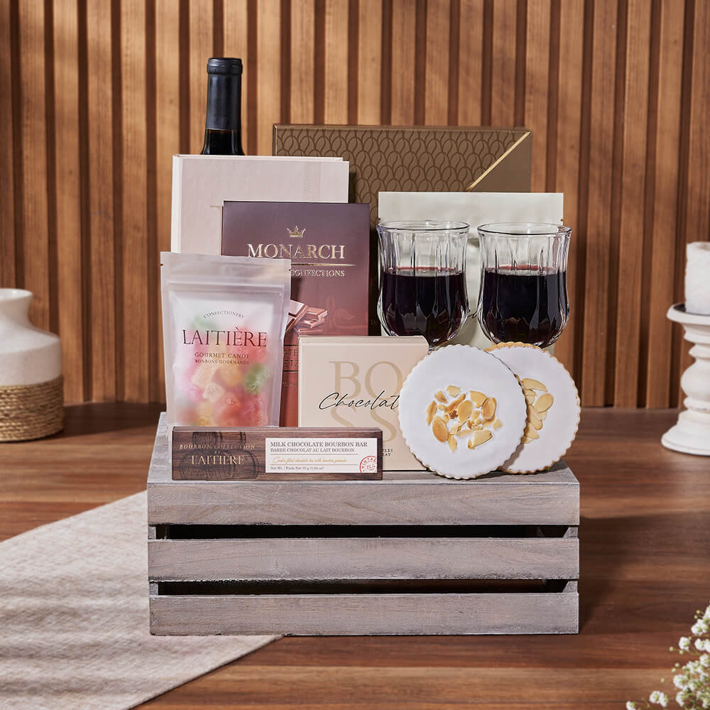 Ultimate Chocolate &amp; Wine Gift Crate from Chicago Baskets - Wine Gift Set - Chicago Delivery.