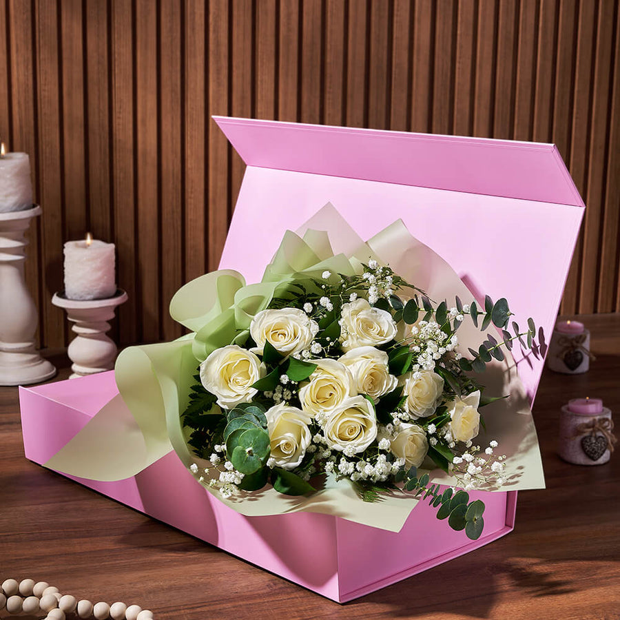 White Rose Gift Box, bouquet gift, bouquet, rose gift, rose, flower gift, flower, Chicago delivery