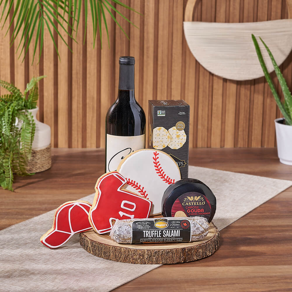 Baseball Cookie Wine Gift Basket – how the gift is presented
