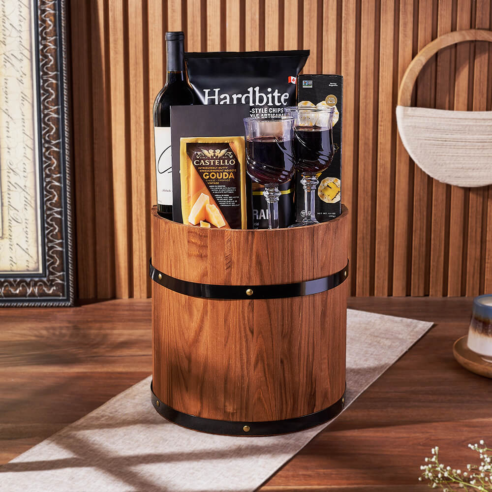 Wine &amp; Cheese Barrel from Chicago Baskets - Wine Gift Set - Chicago Delivery.