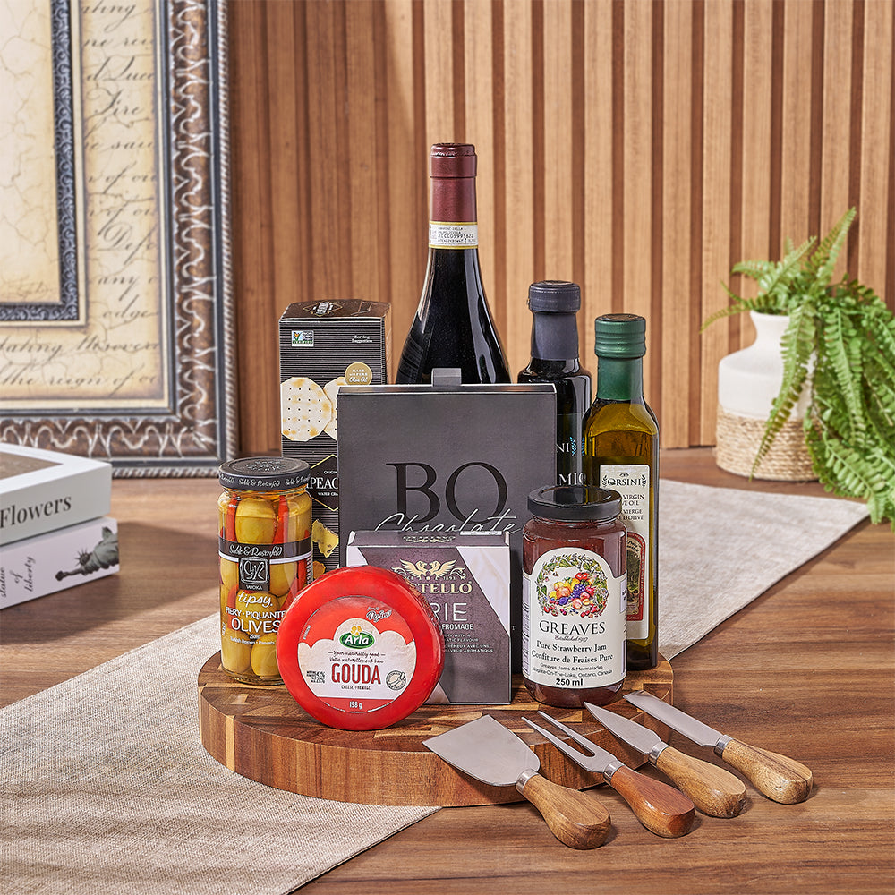 Wine &amp; Cheeseboard Gift, wine gift, wine, chocolate gift, chocolate, cheese gift, cheese, charcuterie gift, charcuterie, Chicago delivery