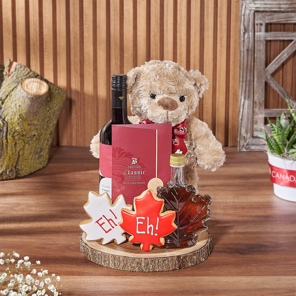 Wine &amp; Teddy Canada Day Gift, wine gift, wine, canada day gift, canada day, cookie gift, cookie, plush gift, plush, Chicago delivery