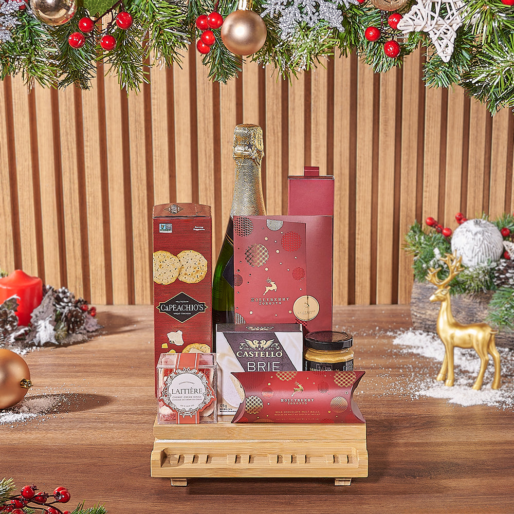 Yuletide Champagne &amp; Snack Basket, christmas gift, christmas, champagne gift, champagne, Chicago delivery